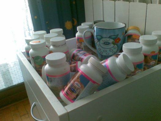 Empty boxes of collagen capsules