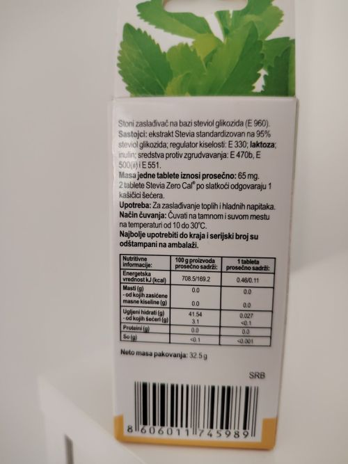 Stevija tablete etiketa